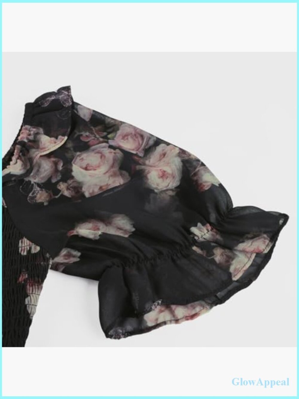 Floral Puff Sleeve Square Neck A-Line Midi Dress for Wedding Guest Tea Party - Picture 4 of 7